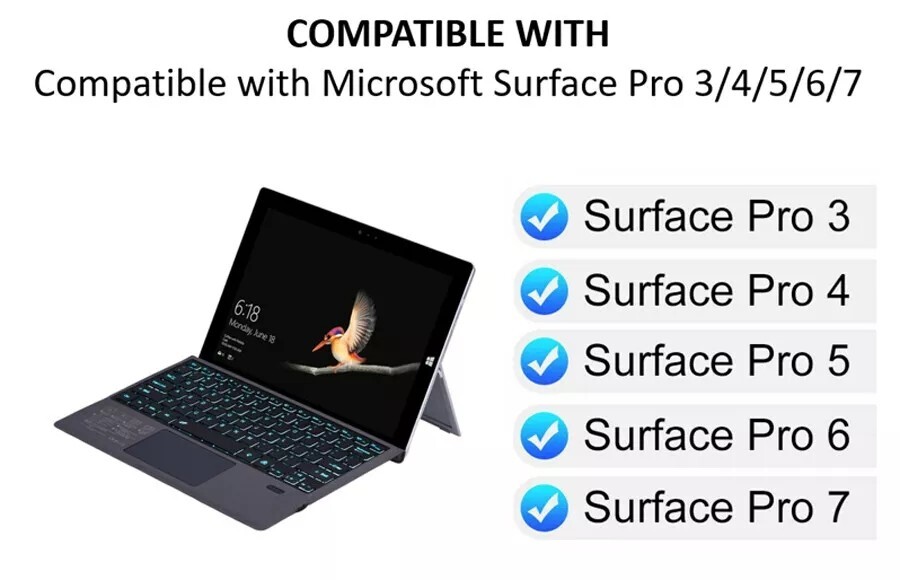 Wireless Keyboard Backlit Type Cover Magnetic for Microsoft Surface Pro 7/6/5/4
