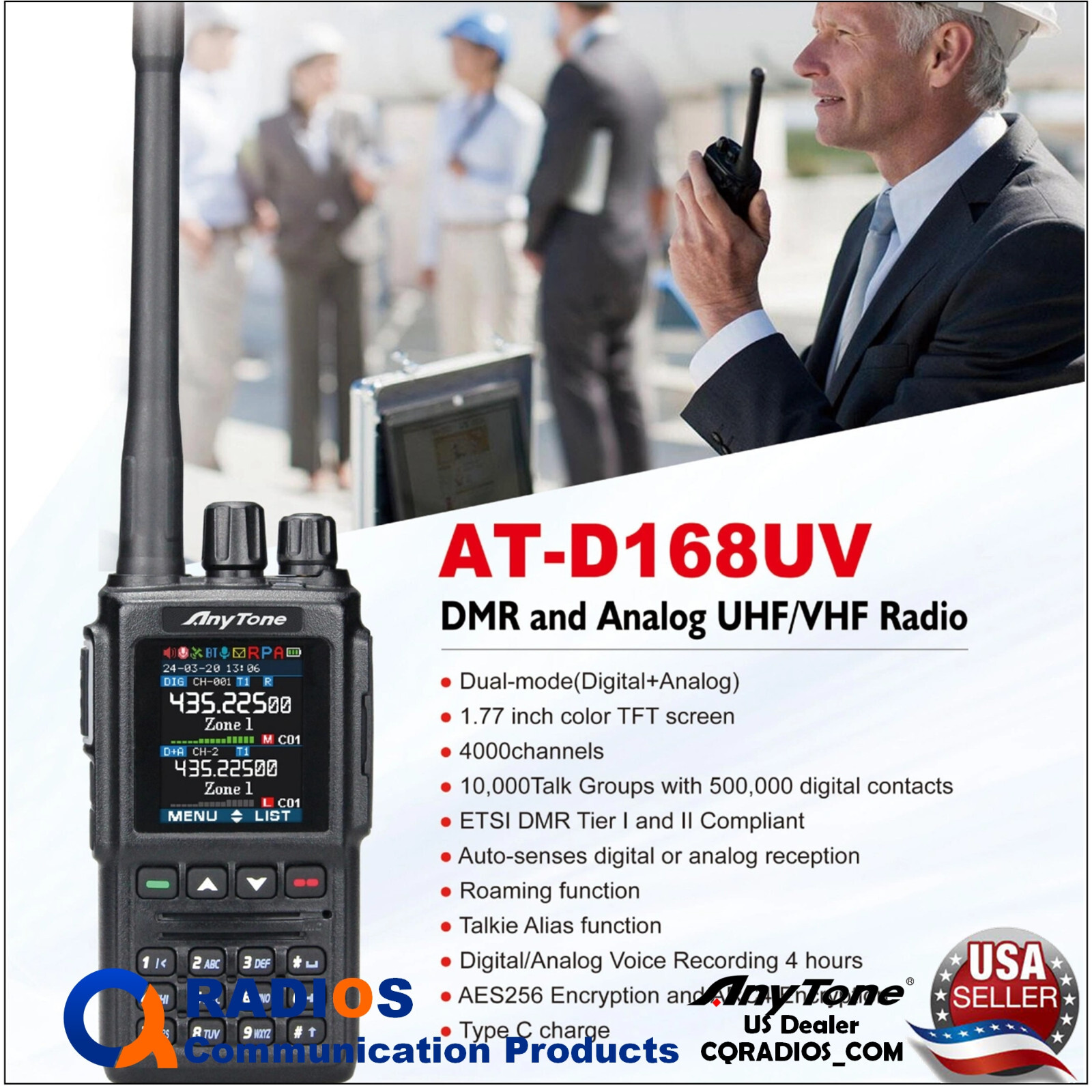 Anytone AT-D168UV Analog Digital DMR UHF VHF 2 way radio speaker mic extra batt