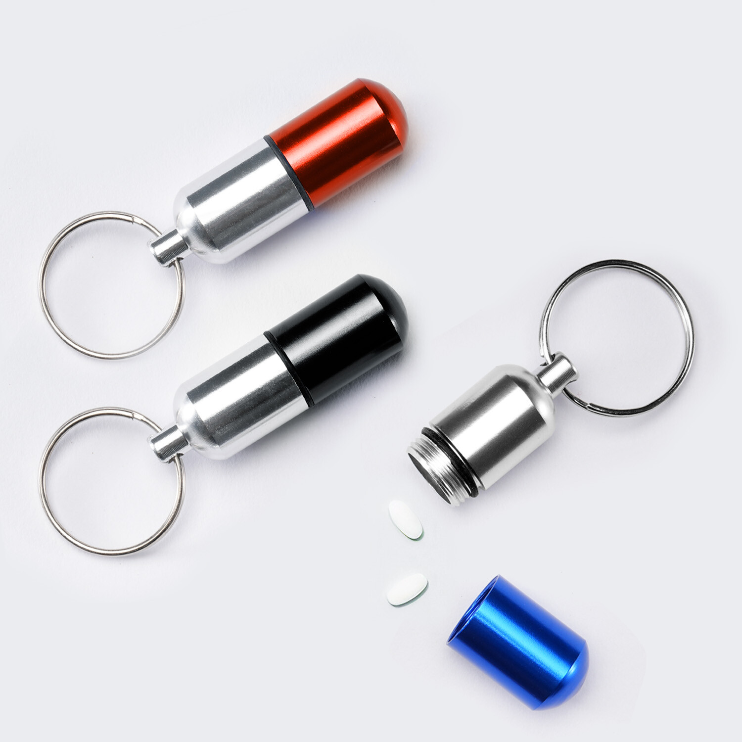 2 Pcs Medicine Pill Bottle Portable Container Holder Keychain Waterproof Blue