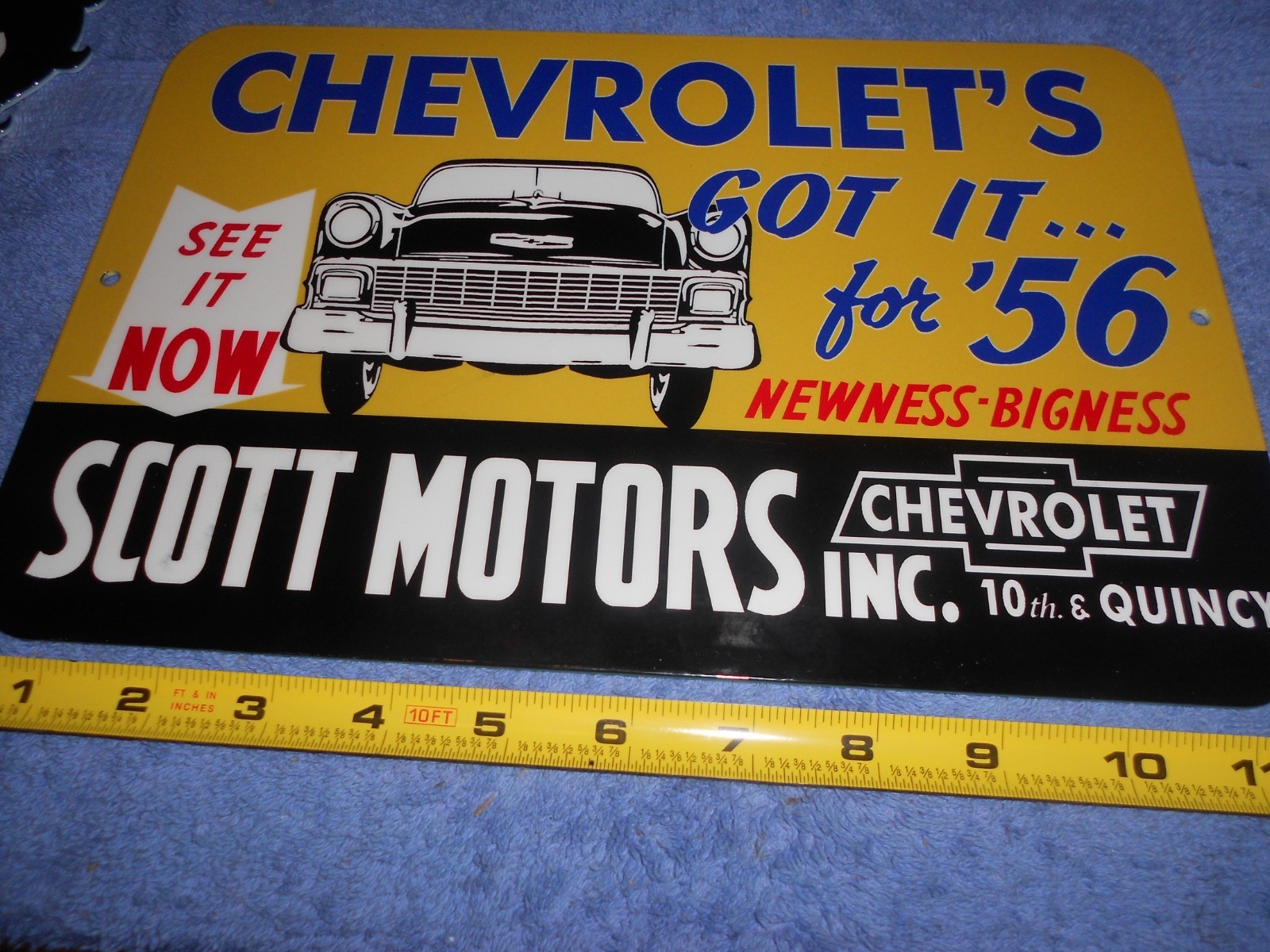 VINTAGE 1956 CHEVROLET "SEE THE NEW CAR 12" ADVERTISING SIGN DIE-CUT METAL CHEVY