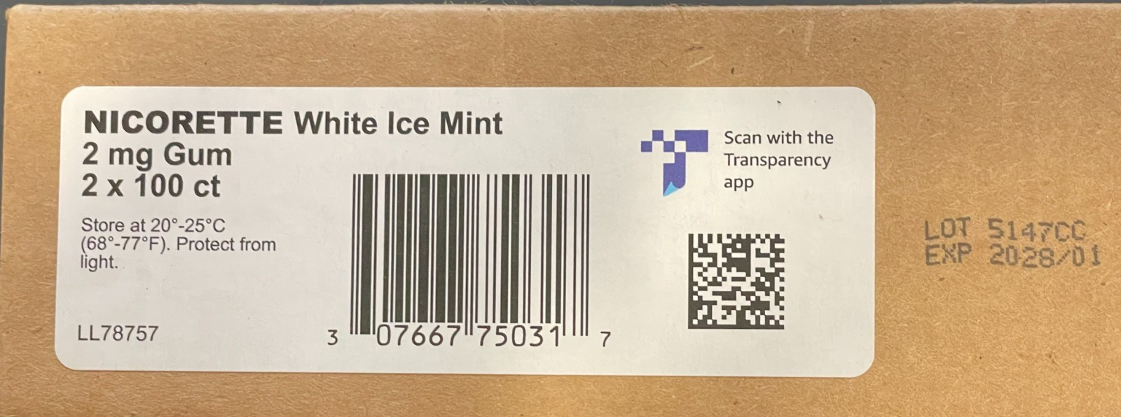 Nicorette White Ice Mint Nicotine Gum 2mg - 200 Count Exp 01/2028