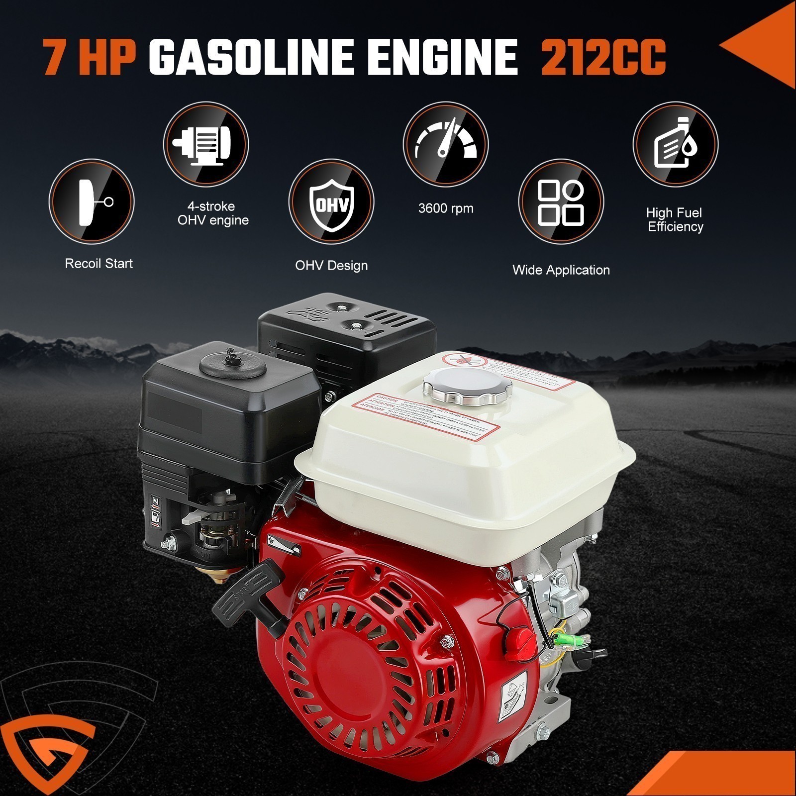 212cc 4-Stroke 7HP Manual Start Horizontal Engine For Go Kart Gas Engine Motor
