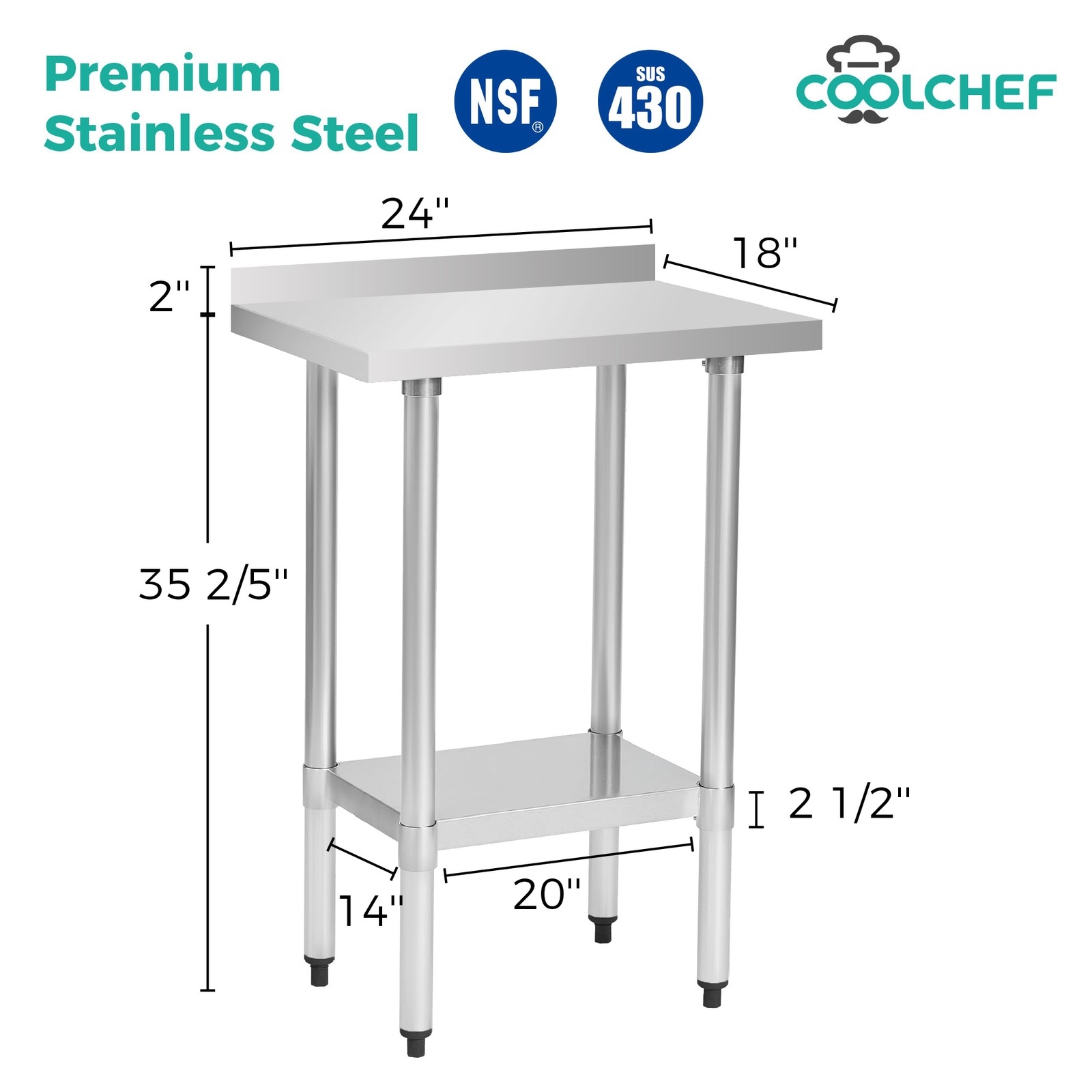 Commercial Stainless Steel Work Table Station NSF Worktables with Backsplash