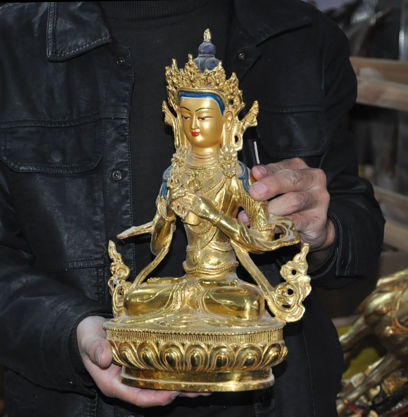 13.2" Tibetan ancient temple bronze Gilt Vajrasattva Tara Kwan-Yin Buddha statue
