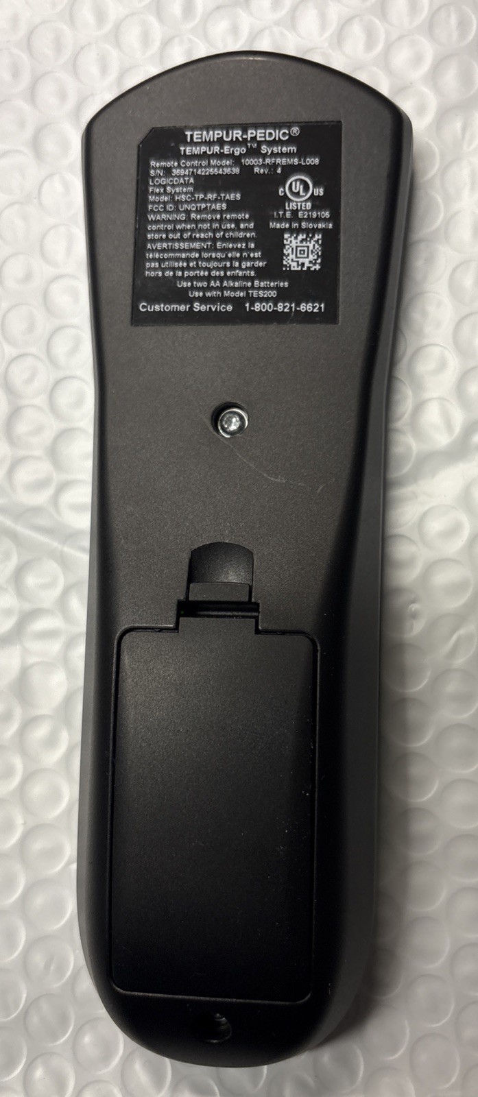 Tempur-Pedic Tempur-Ergo Premier 10003-RFREMS-L008 Wireless Remote Control