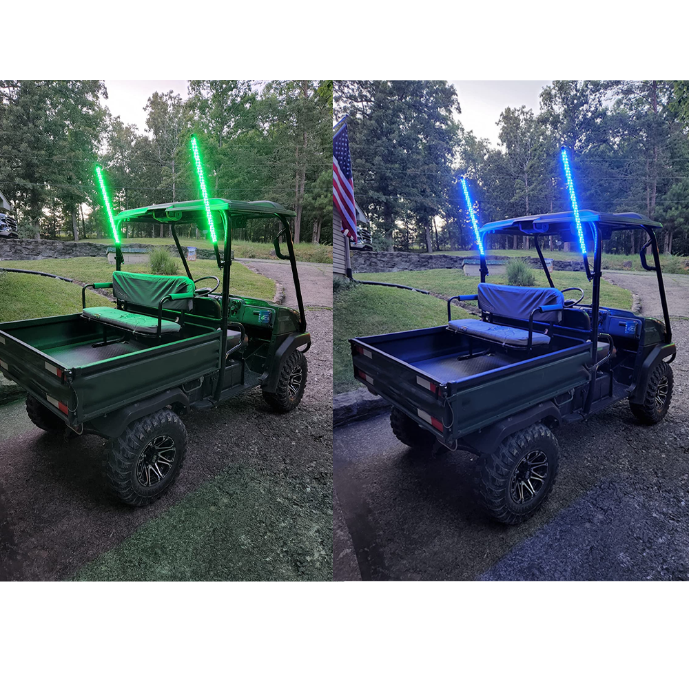 KEMIMOTO Pair 3ft RGB Bluetooth LED Spiral Whip Lights Antenna Chase for UTV ATV