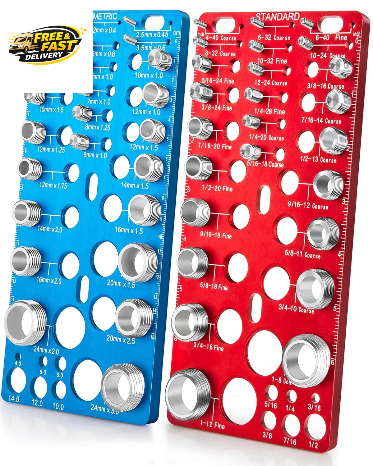 62 Pcs Nut and Bolt Thread Checker - 25 Standard + 25 Metric Thread Gauges |