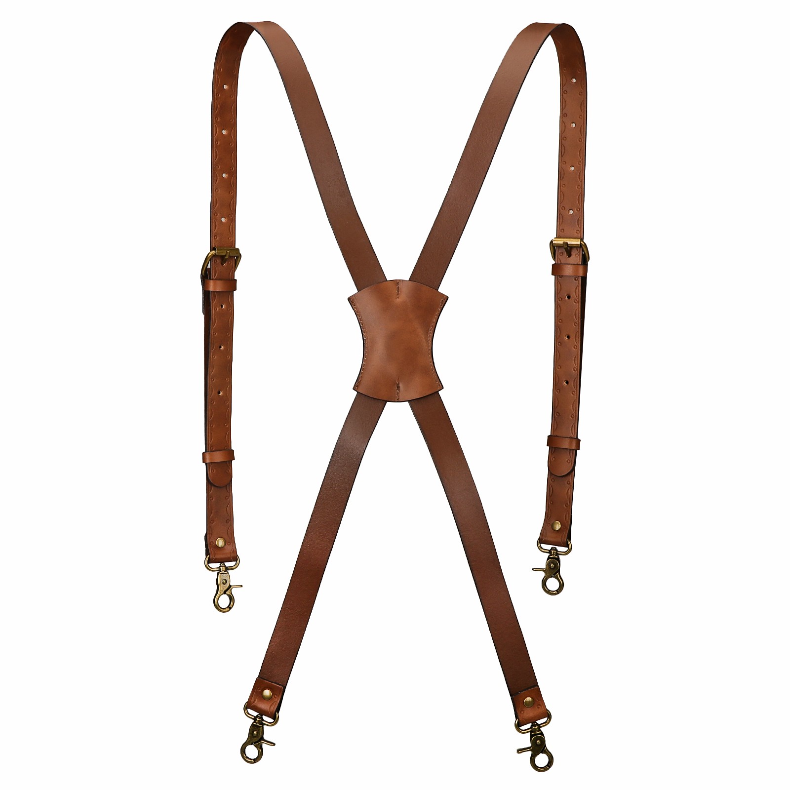 Tourbon Leather Men's Suspenders X Back Adjustable X-Shaped Hooks Pants Braces
