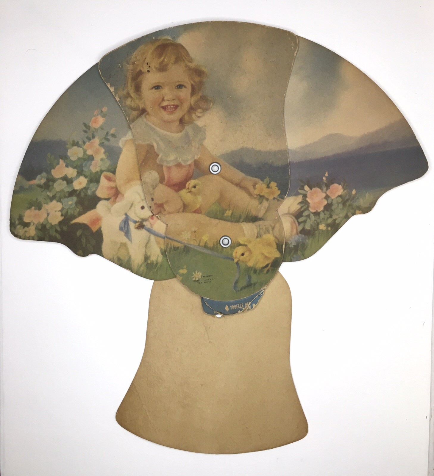 Vintage HAND FAN Dillsburg PA PAUL BILLETT Adorable Little Girl with Baby Chicks