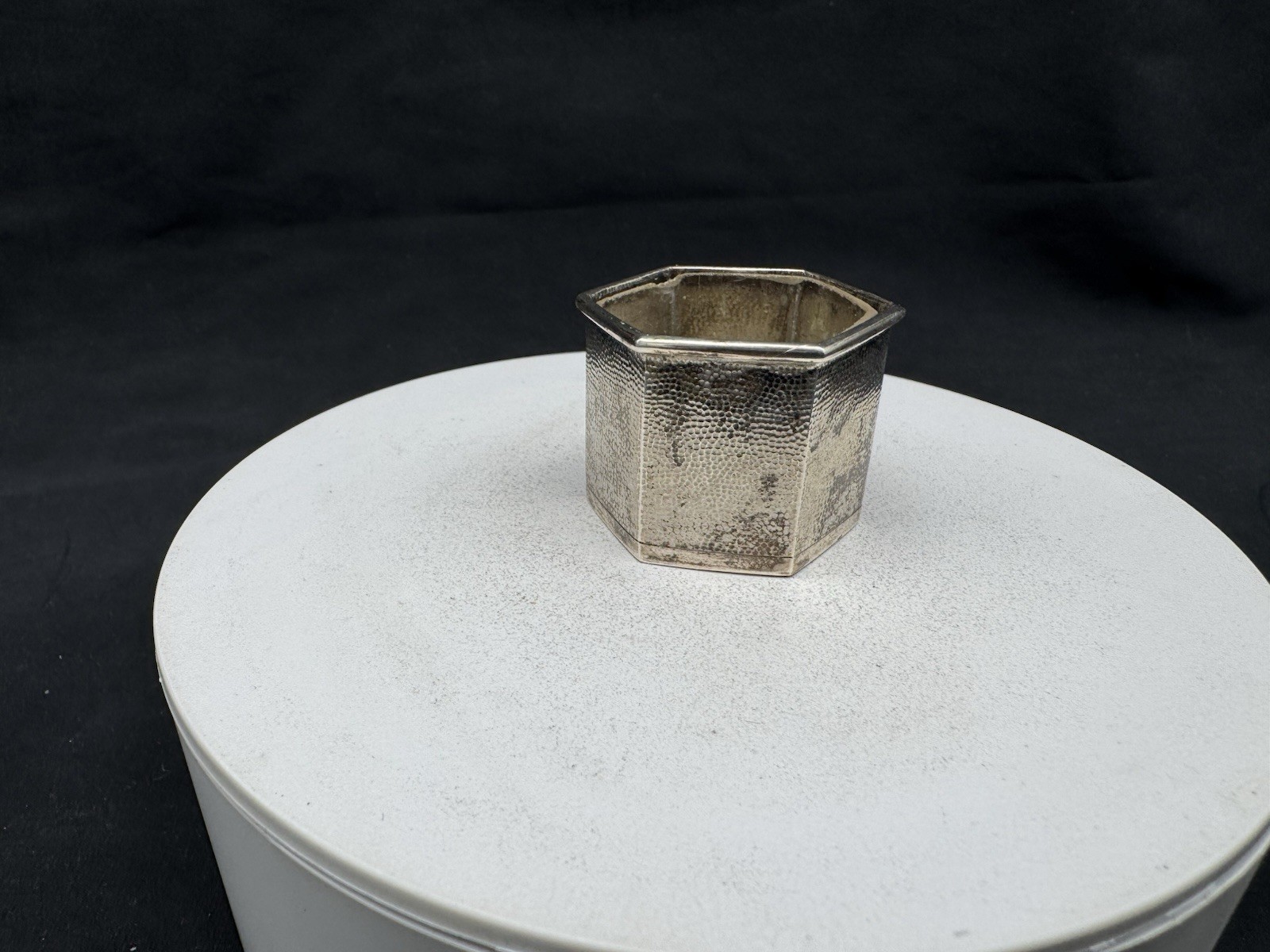 Antique Chinese Export Sterling Silver Salt Cellar w/ Glass Insert