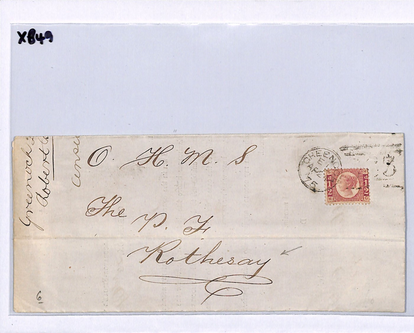 GB QV BANTAM ½d Plate 6 HALFPENNY *OHMS* Cover Greenock 1875 Rothesay XB49