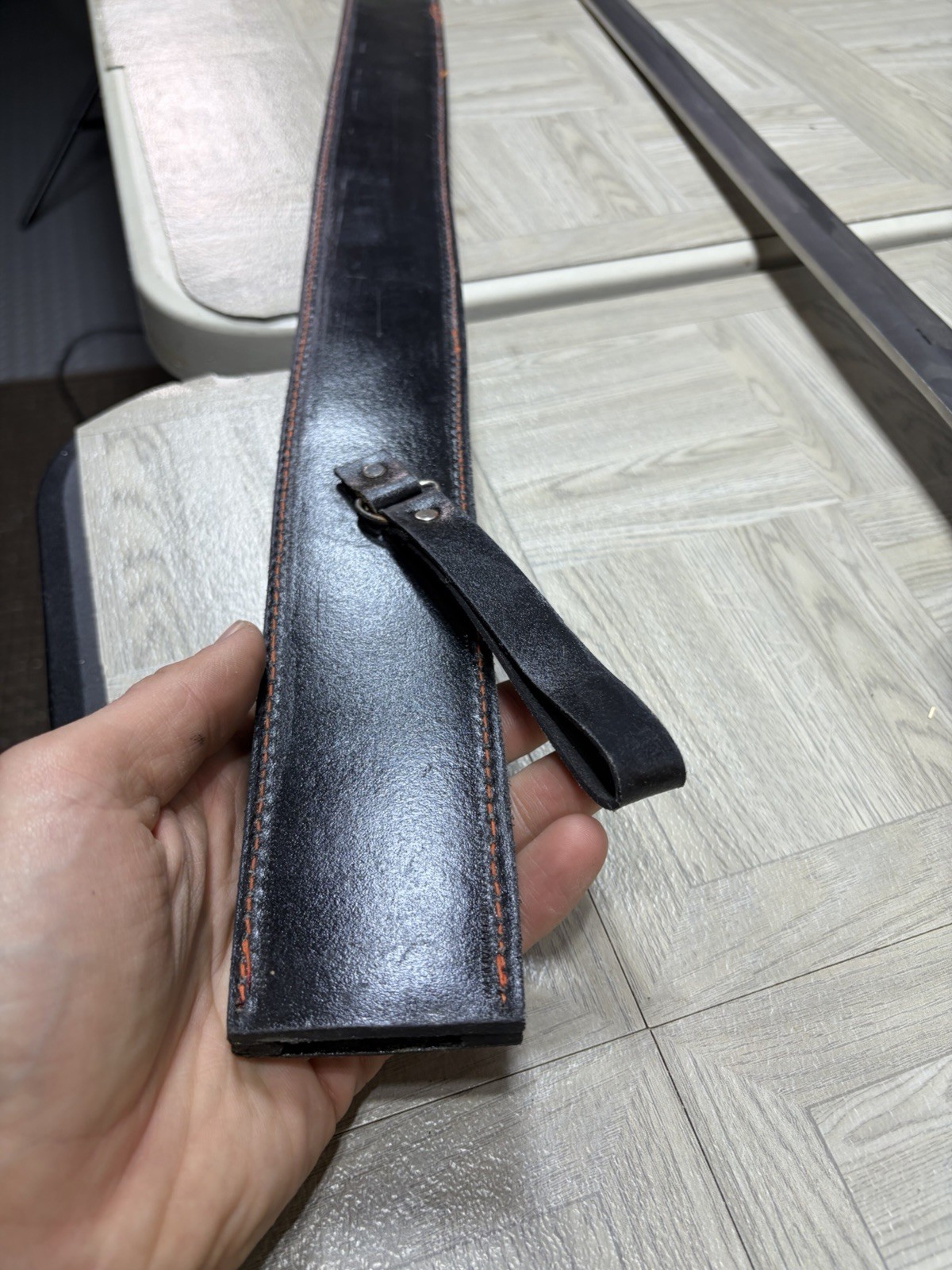 Pakistan Reproduction Battle Sword W Leather Sheath Wood Handle Metal Blade Vtg