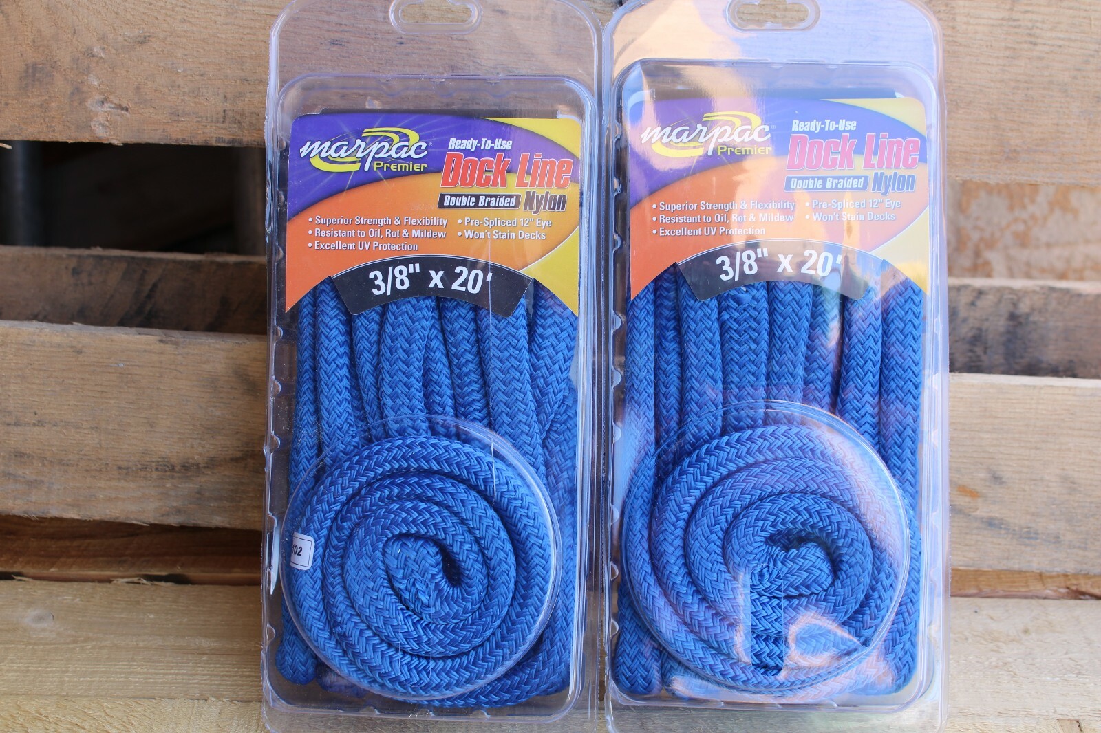 2 Marpac Premier 3/8" x 20' Double Braid Nylon Dock Line, Boat Mooring Rope BLUE
