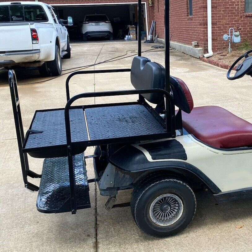 Golf Cart Black Rear Flip Folding Seat Kit + Grab Bar For EZGO TXT 1995-Up