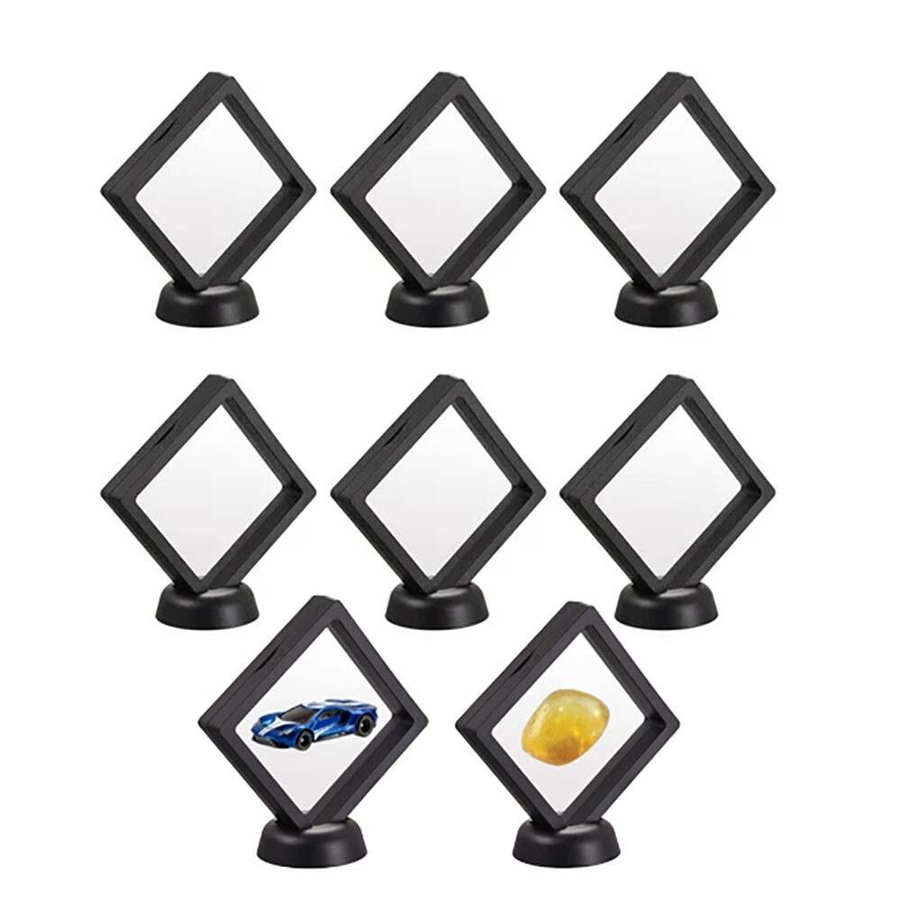 8 XL 3D Floating Display Frames W/ Stands Clear Case Holders for Coins Jewelry