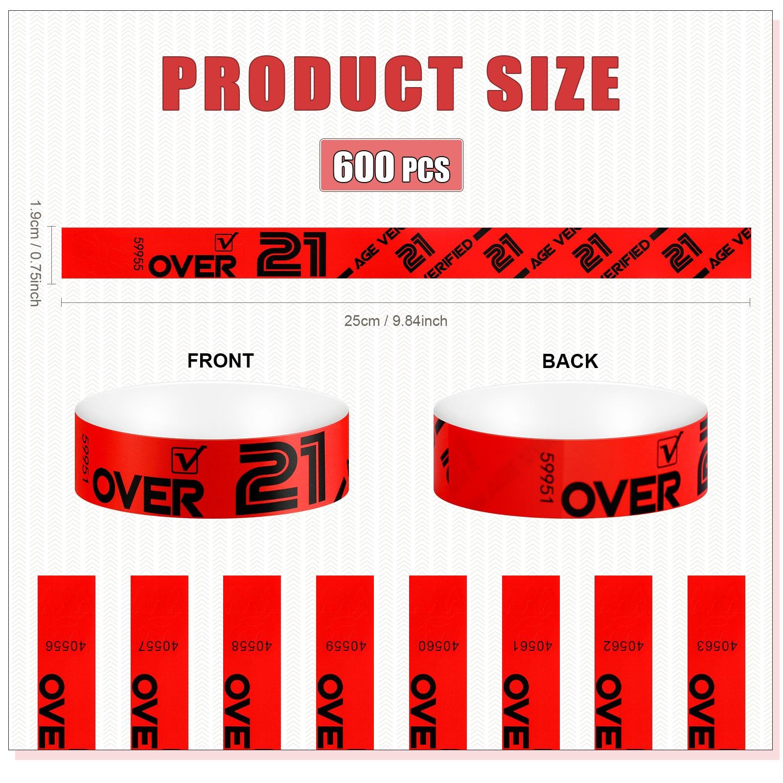 600 Pcs over 21 Wristbands for Events Red Waterproof Wrist Bands Paper Wrist