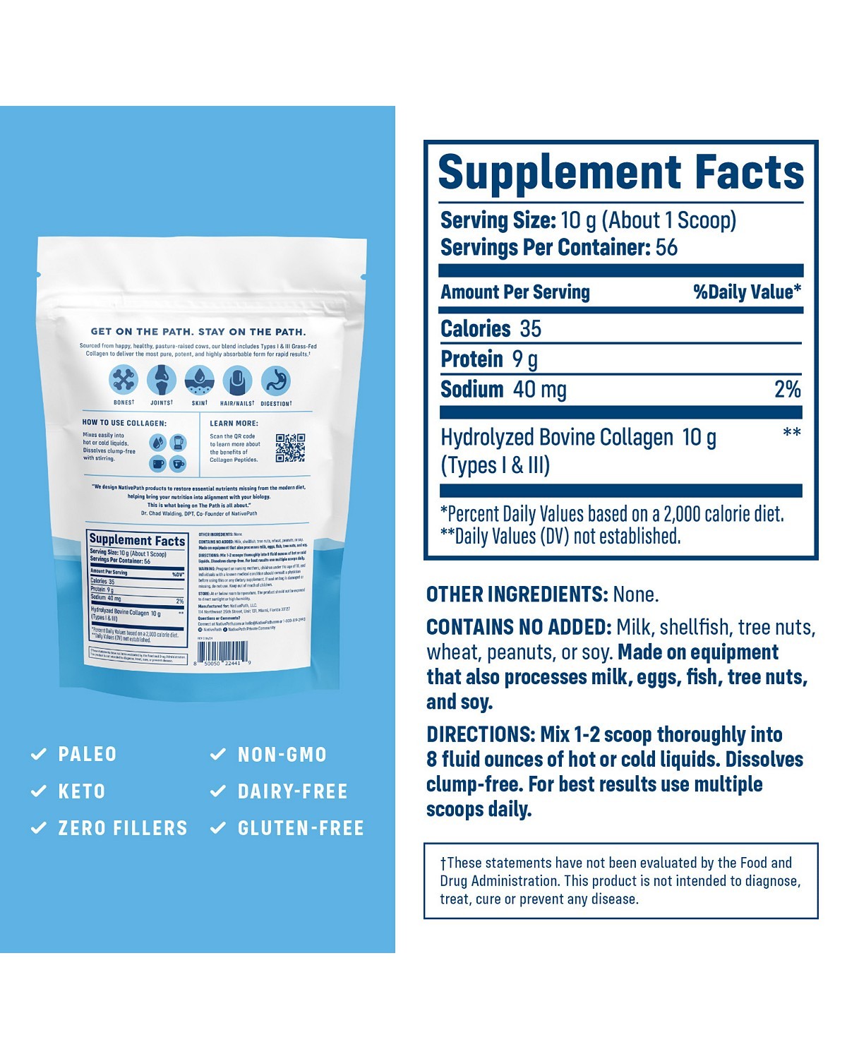 [White]NativePath-Collagen PeptidesProtein-Hydrolyzed 1&3-19.8oz(56 Servs)|20091