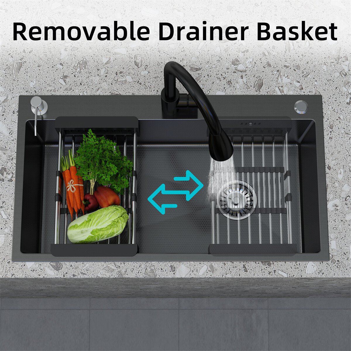 Black Drop In Kitchen Sink Workstation 28/30/32 Inch Single Bowl Stainless Steel