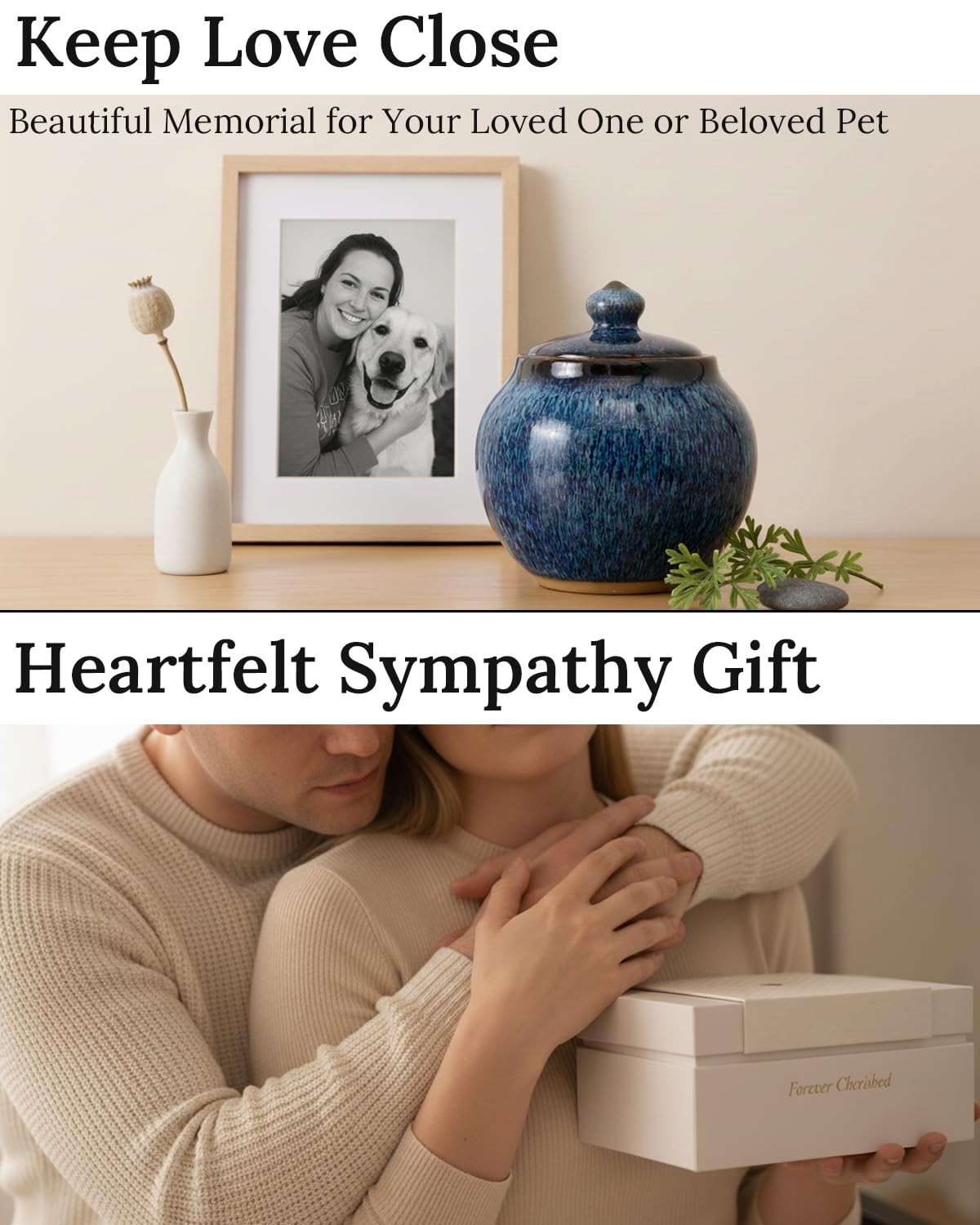 Lumulyfe Small Keepsake Urn with Memorial Box - Unique Size, Blue