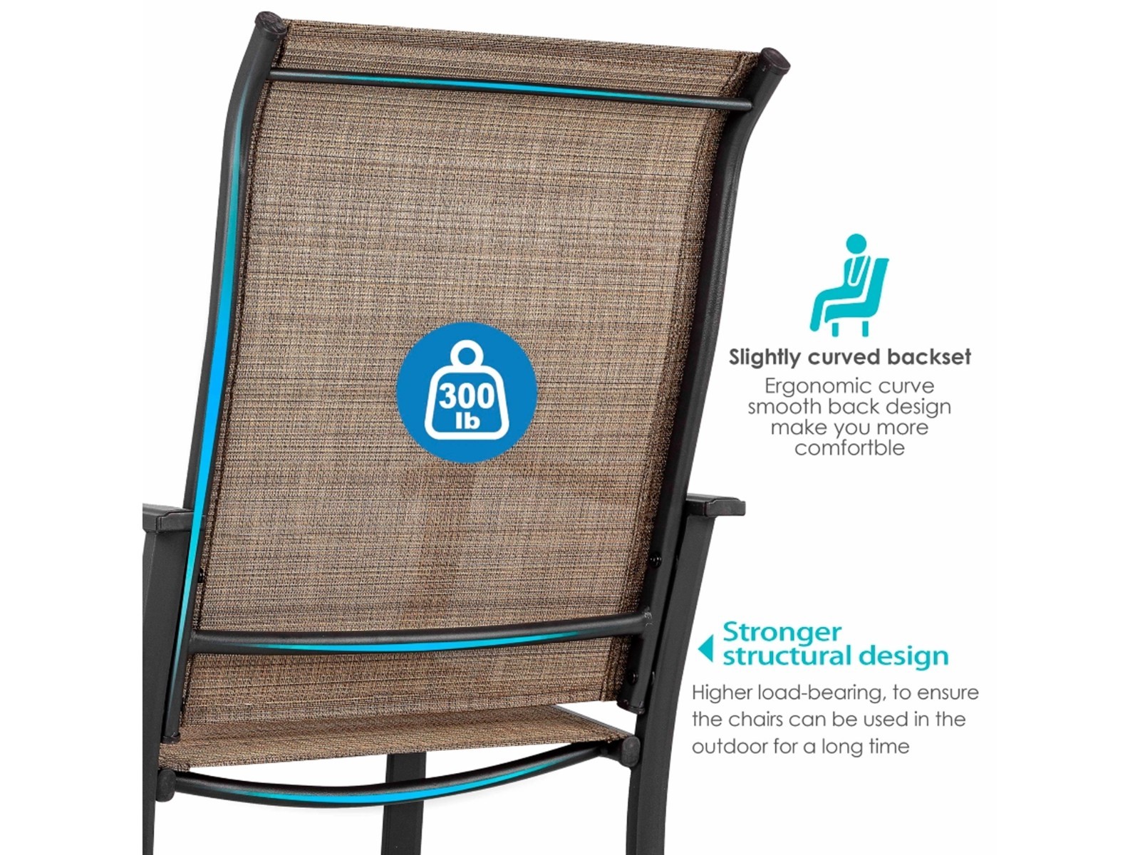 SET OF 2 Nuu Garden Outdoor Dining Chairs Textilene Fabric with Armrests Patio