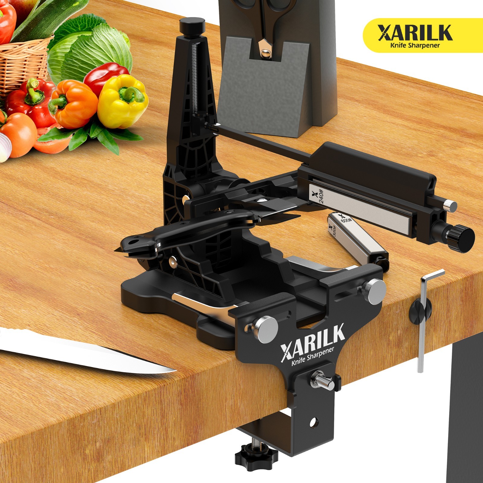 XARILK Upgraded Aluminum Knife Sharpener Securing Clip, Adjustable Width 2-5.1"