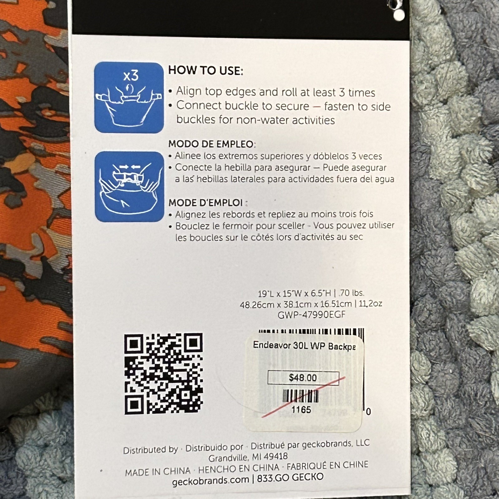 NEW Geckobrands Waterproof Backpack Lightweight 30L Orange Camo Outdoors Sports