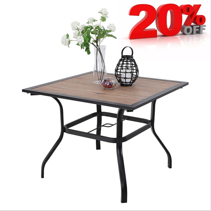 37 " Outdoor Patio Dining Table Garden Metal Table Furniture with Umbrella Hole