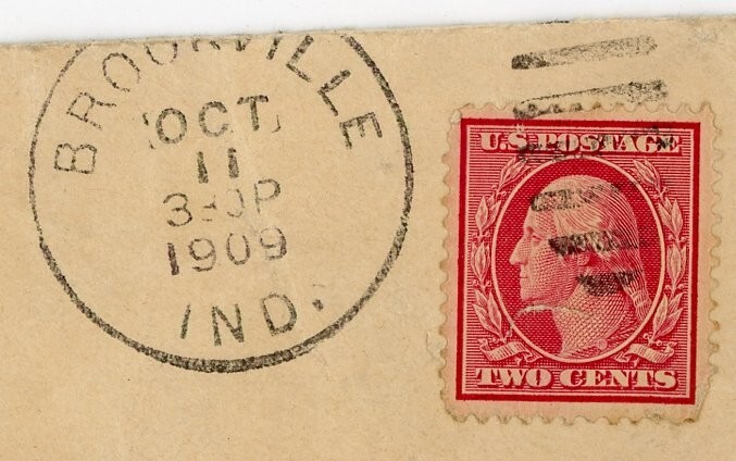 1909 Cover Stamp Brookville Indiana Trustee Charles James Emma Arcadia Red 2C