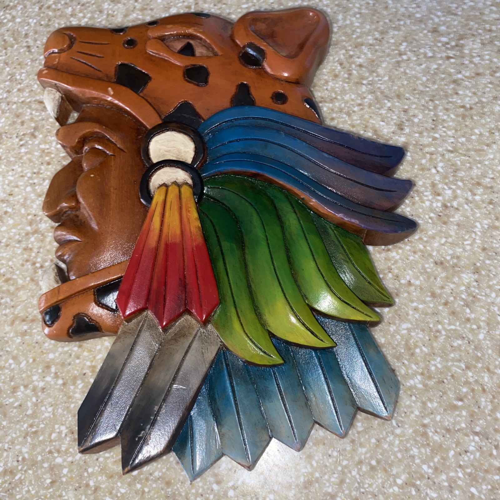 Jaguar Warrior, Aztec and Maya Culture, Mexican Art, 3D carving, handmade 9”x7”