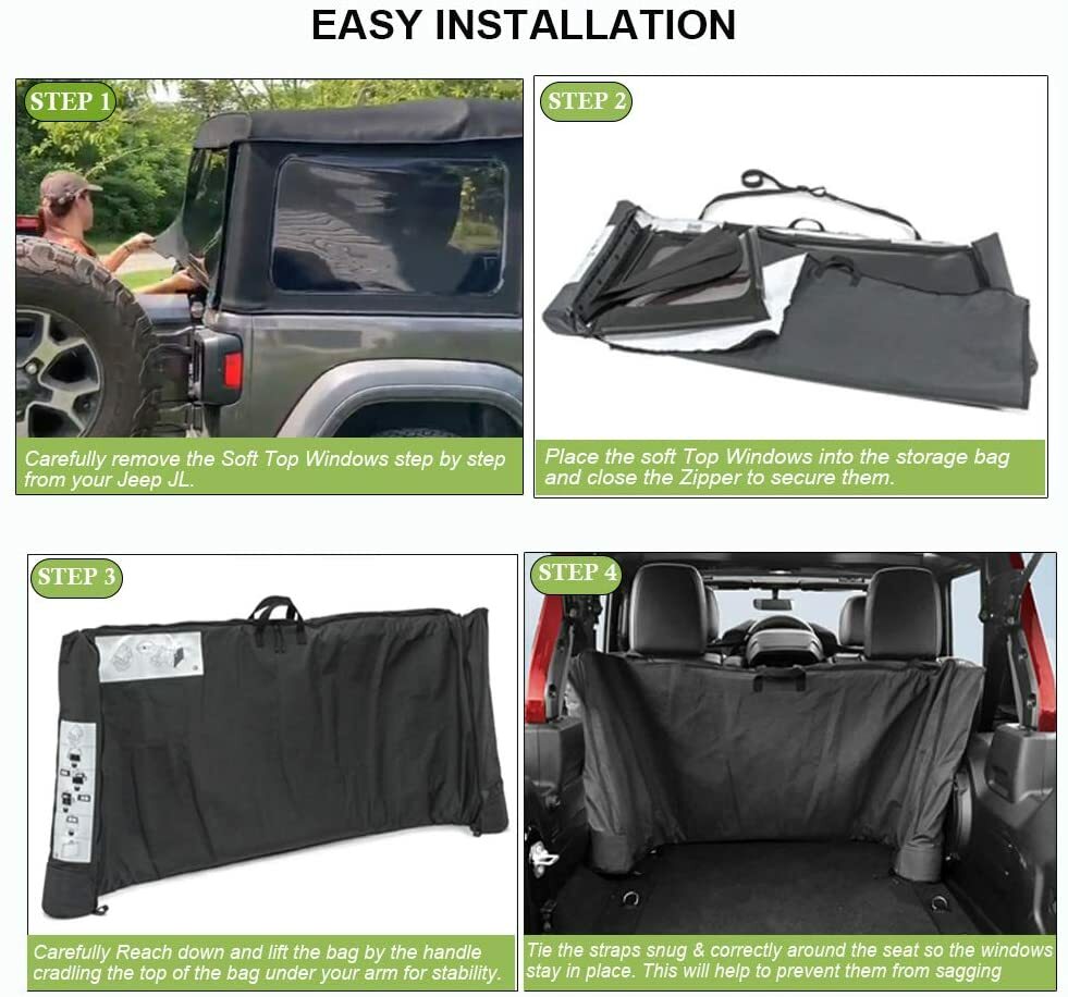Soft Top Window Storage Bag For 2018-2024 Jeep Wrangler JL JLU 68358392AC