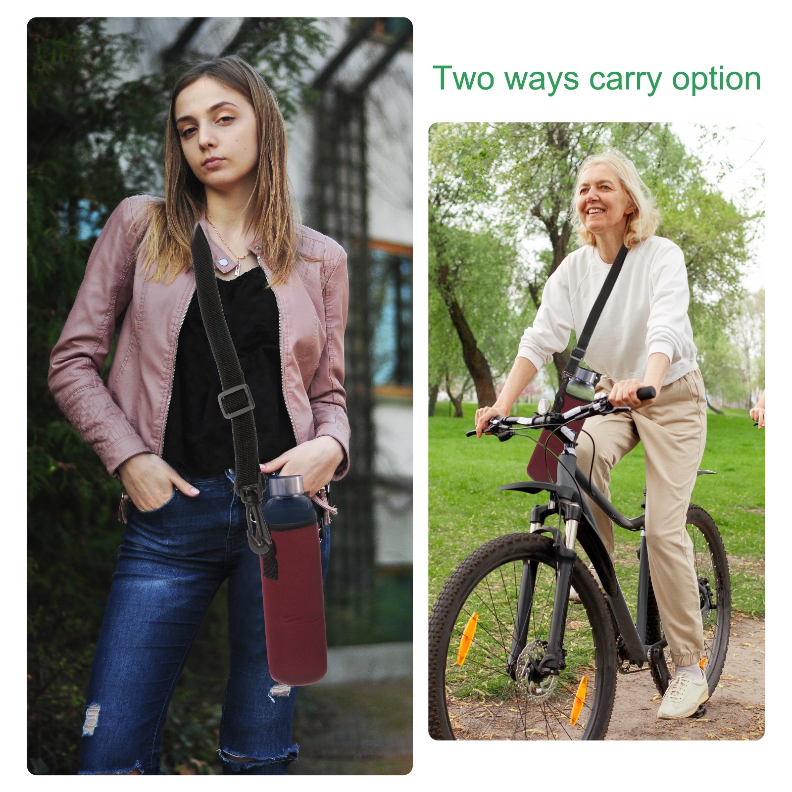 2pcs 40 oz Neoprene Insulated Water Bottle Sleeve with Strap Black