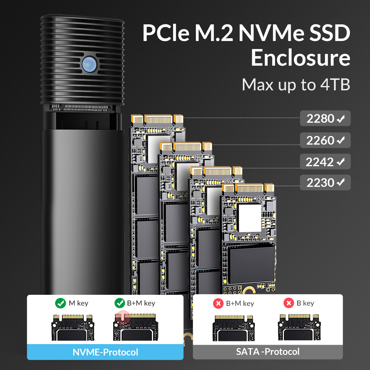 ORICO M.2 NVMe/SATA SSD Enclosure USB 3.2 Gen 2 10Gbps Adapter NVMe 2 in 1 Cable
