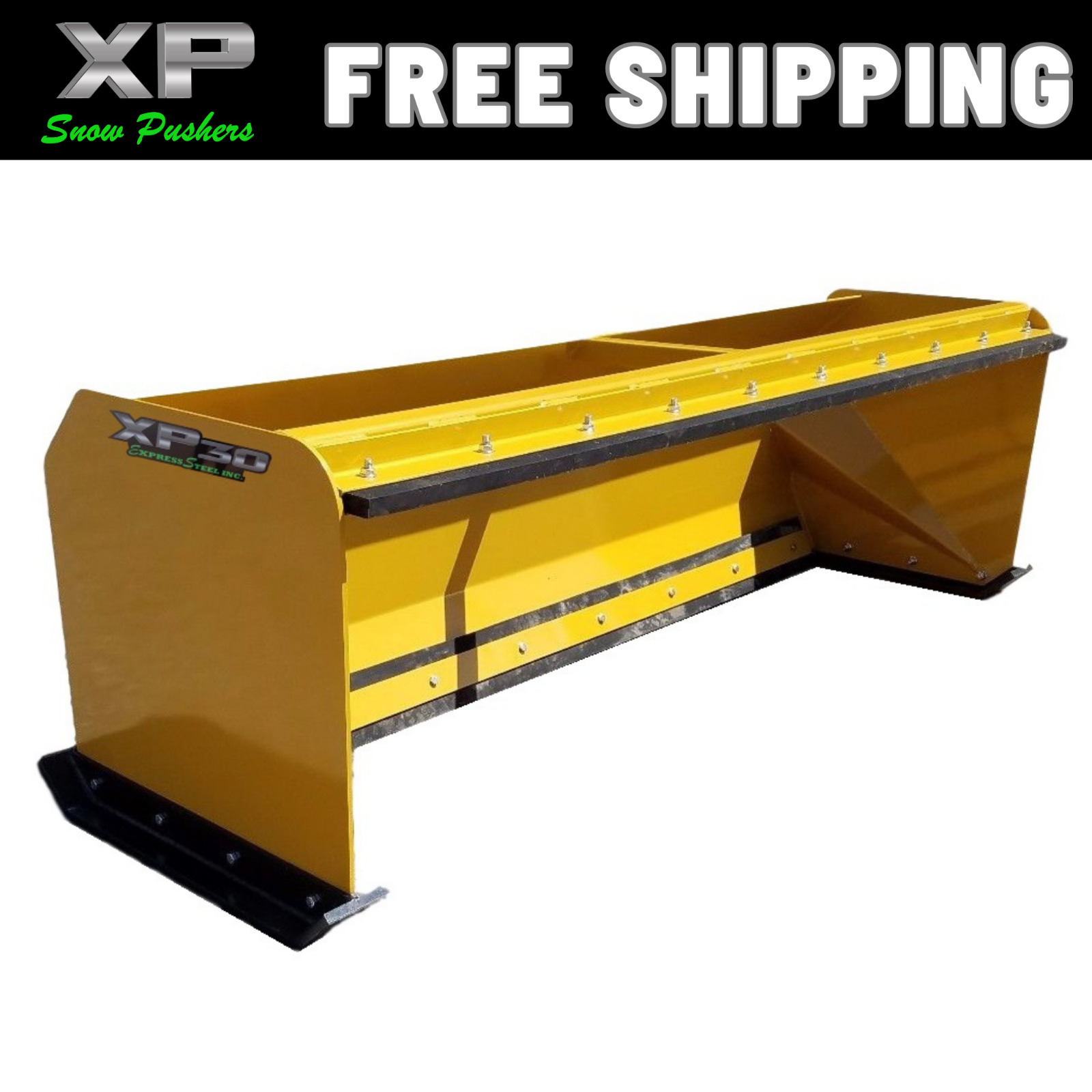 7' XP30 CAT YELLOW SNOW PUSHER W/ PULLBACK BAR- Skid Steer Loader– FREE SHIPPING