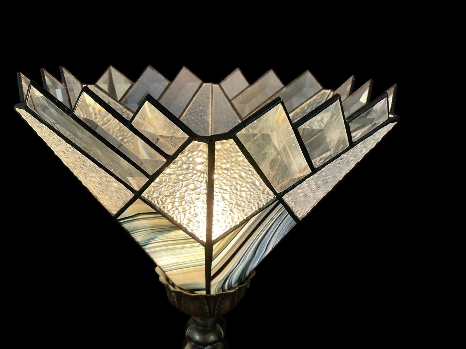 Tiffany Style Torchiere Multicolor Abstract Stained Glass Table Lamp