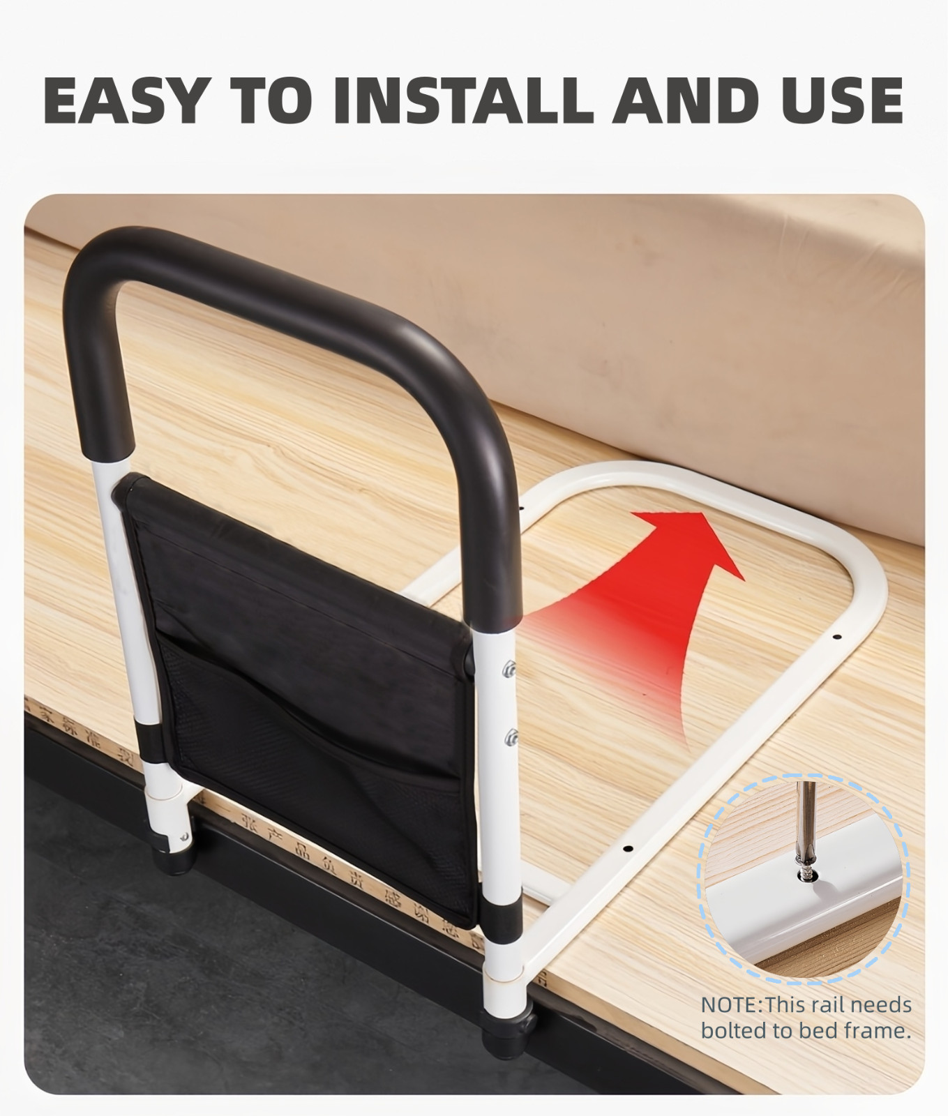 Bed Rails for Elderly Adults, Bed Side Assist Rail for Seniors with Motion Light