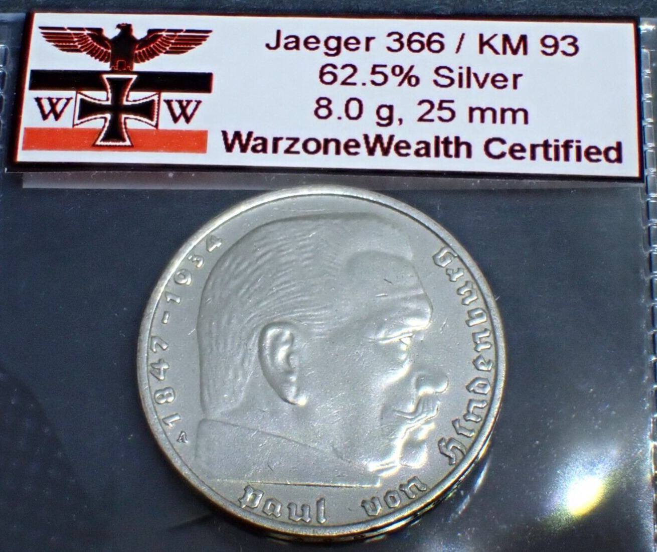 Beautiful Nazi Silver Coin Relic: 2 Reichsmark Historic WW2-Era Artifact, J.366