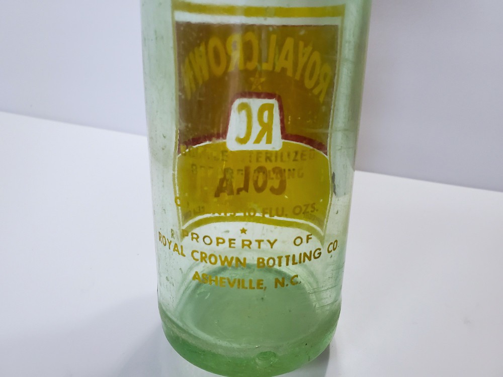 Vintage RC ROYAL CROWN COLA Bottle Green Glass 10 oz ASHEVILLE N. Carolina NC