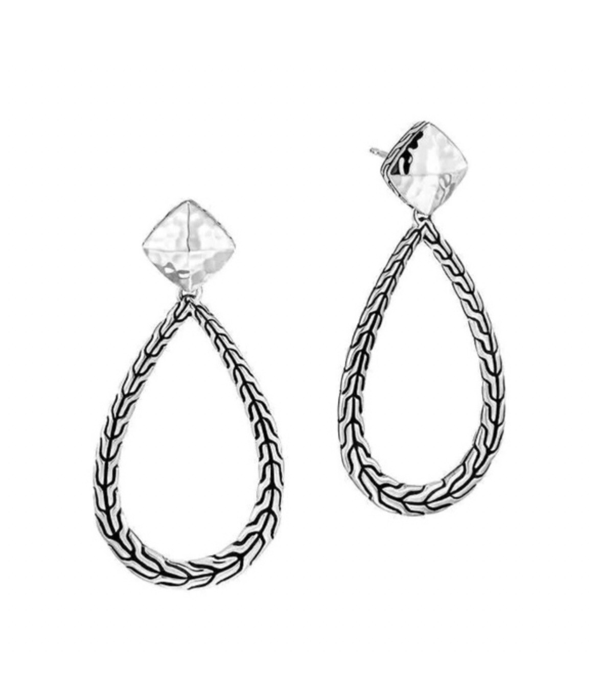 John Hardy Classic Chain Sterling Silver Hammered Pear Drop Earrings