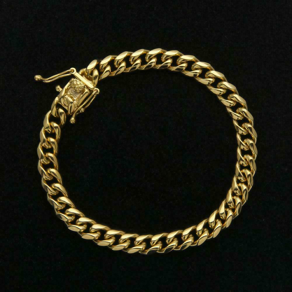 Men's Miami Cuban Link Bracelet&Chain Combo Set 14K Gold Plated Stainless Steel