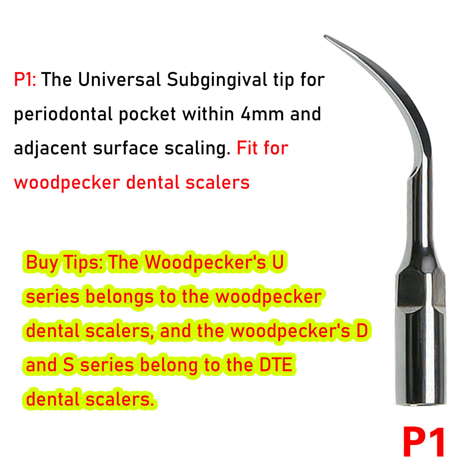 10* Dental Ultrasonic Piezo Perio Scaling Tips P1 for EMS Woodpecker Handpiece