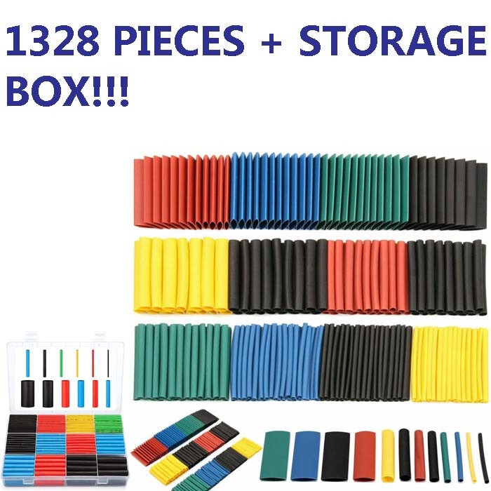 1328 Pcs HEAT SHRINK Tubing Sleeve 2:1 Shrinkable Tube Wire Cable Assortment Kit