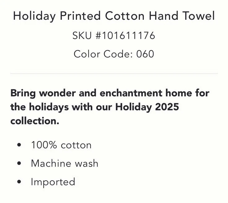 Anthropologie Peppermint Holiday Cotton Hand Towel Red Pink Christmas Bath NEW