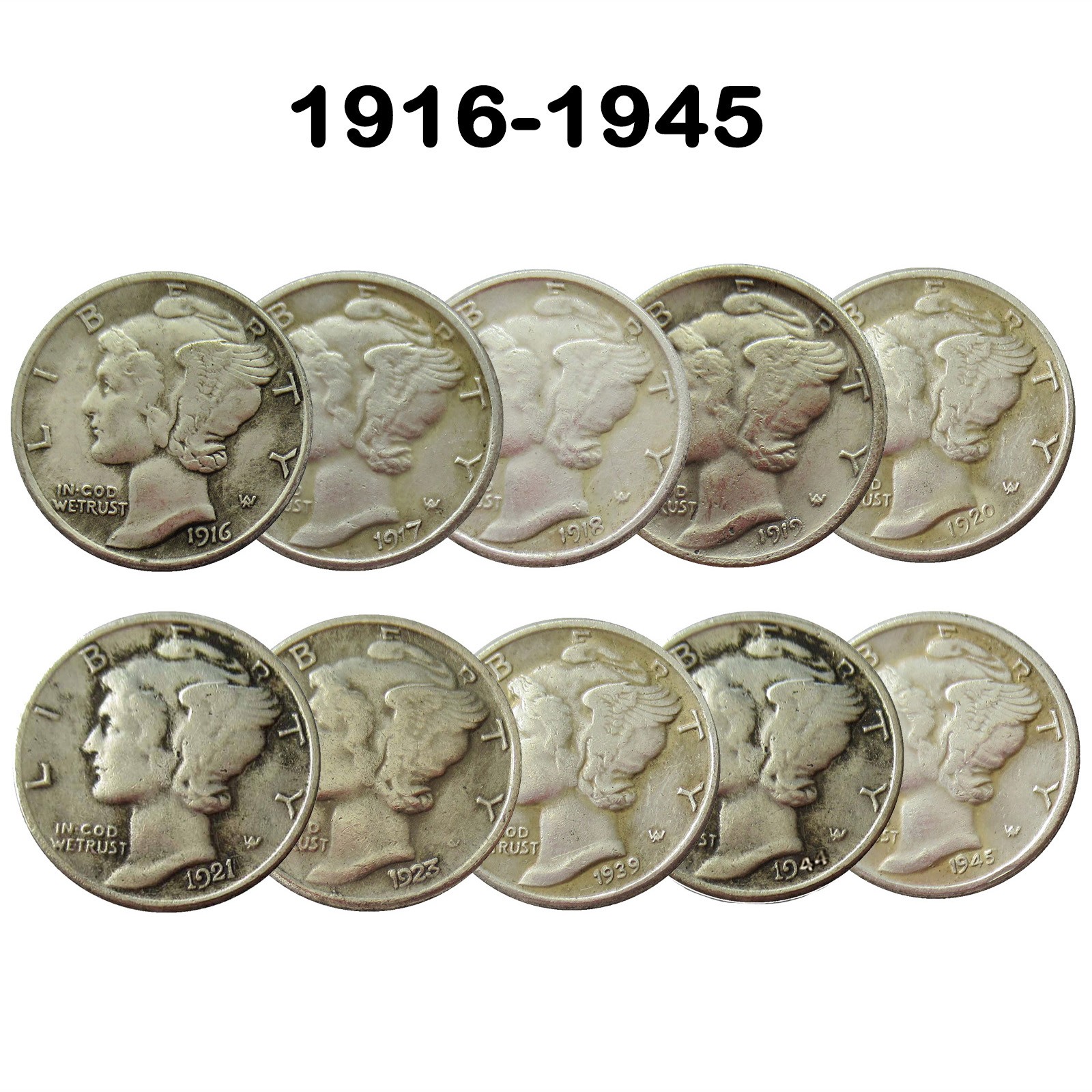 [Lot of 10] Mercury Dimes Mixed Dates 1916-1945 Metal Coin Collectibles