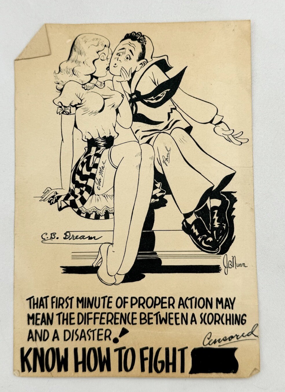 WWII GI Cartoon Postcard/ Flyer RARE HEALTH PSA - UNKOWN ARTIST CARTOON STRIP