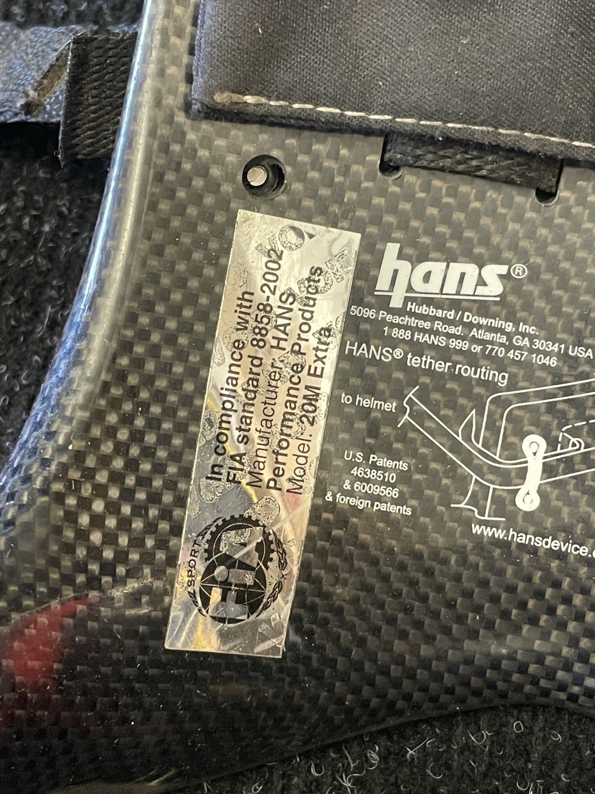 Hans Device Carbon Fiber 20M Medium Car SCCA Racing arai bell anchors