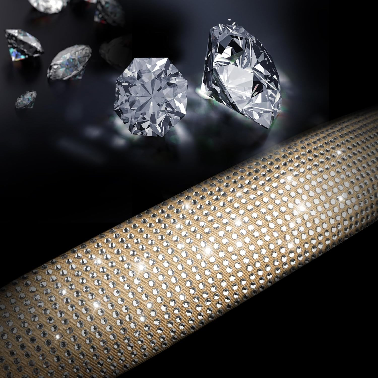 Bling Diamond Beige Leather Steering Wheel Cover, White Sparkly Crystal Glitter