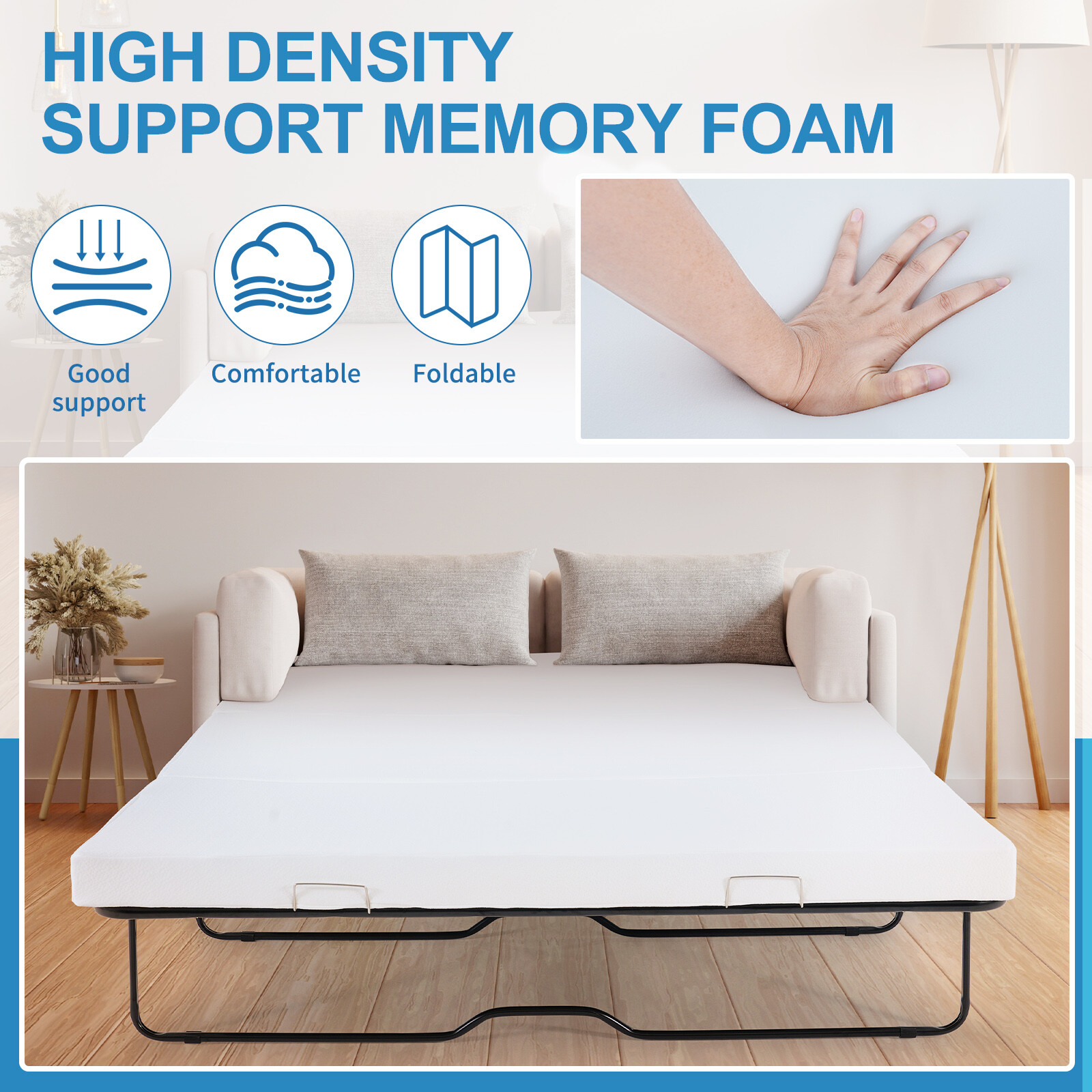 SLSY 4 Inch Memory Foam Replacement Mattress for Sofa Beds 3 Fold Mattress