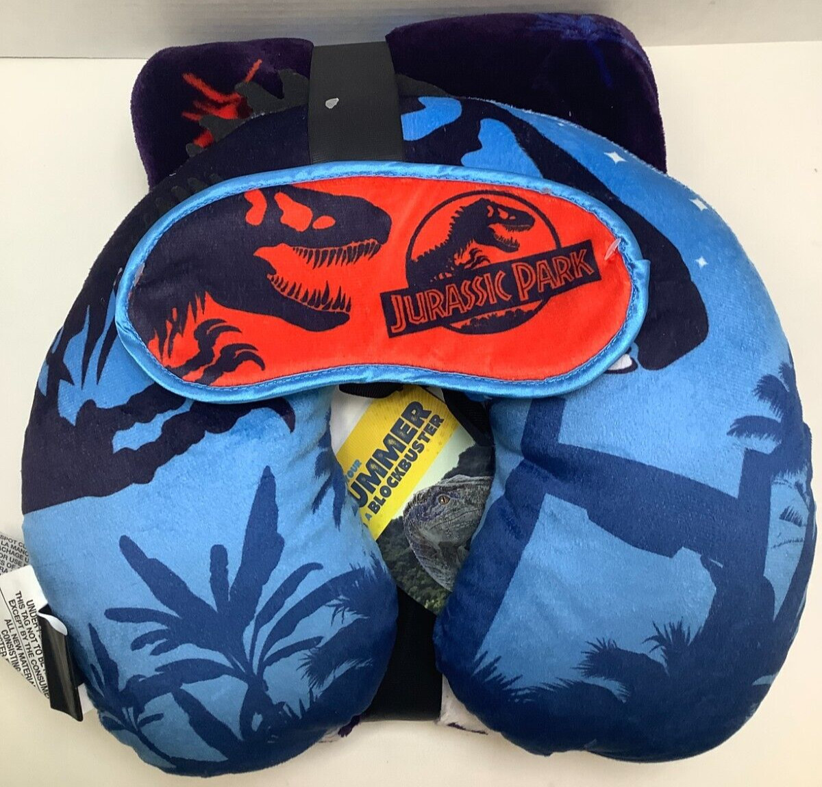Jurassic Park Travel Set, 50" x 40" Throw, Eye Mask, Neck Pillow, 3 Piece Set