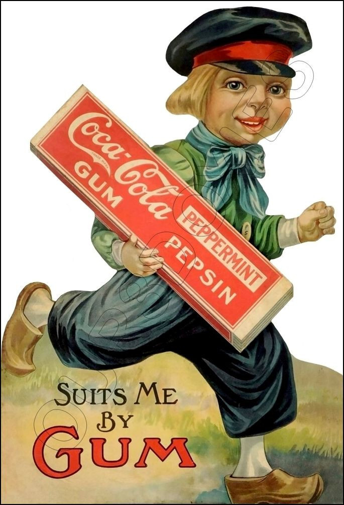 1915 Coca-Cola Gum Store Counter Standup Advertising Sign Large Coke Dutch Boy