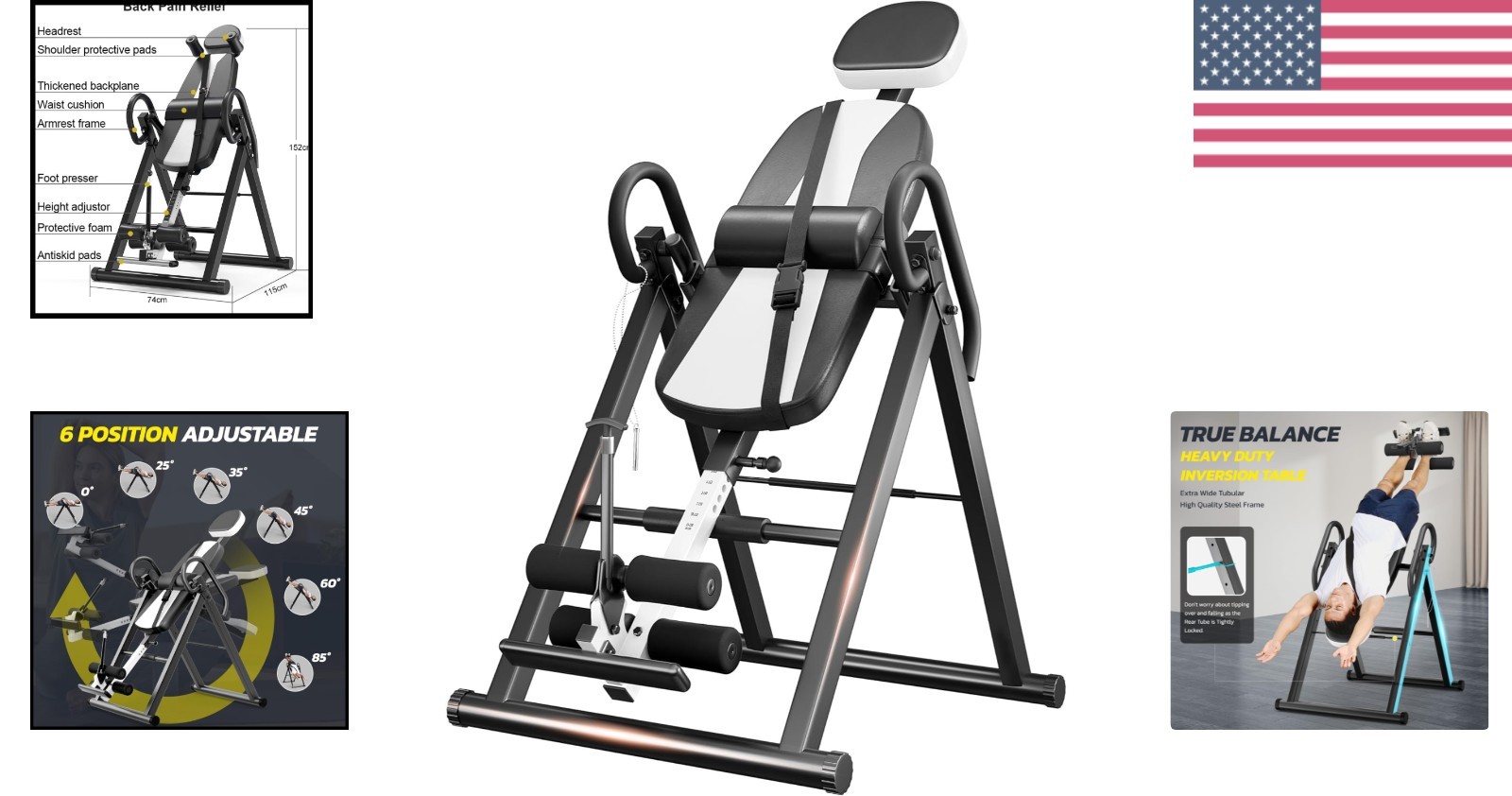 Inversion Table for Back Pain, 300lb Capacity Heavy Duty Gravity Adjustable Belt